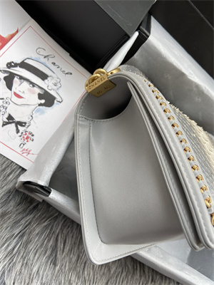 Cha.nel Medium Leboy Bag With Top Handle Python Leather Gold Metal A94804