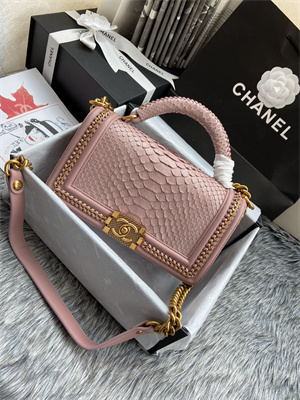 Cha.nel Medium Leboy Bag With Top Handle Python Leather Gold Metal A94804