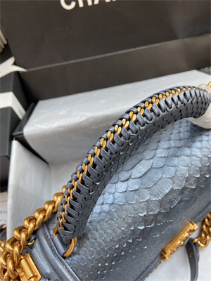 Cha.nel Medium Leboy Bag With Top Handle Python Leather Gold Metal A94804