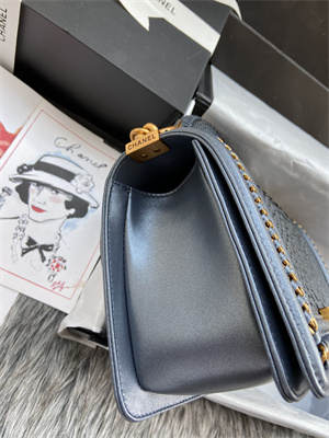 Cha.nel Medium Leboy Bag With Top Handle Python Leather Gold Metal A94804