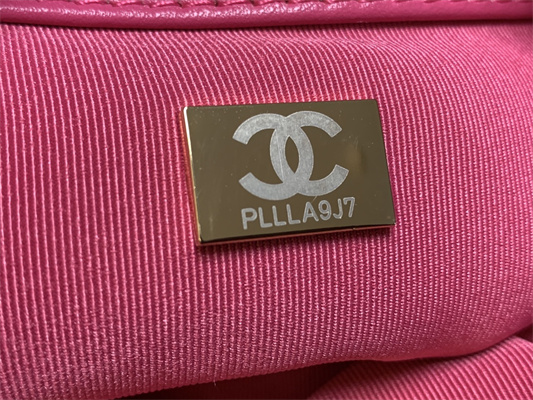 Cha.nel 19 Large Handbag Wool Tweed Gold Double C Metal Fuchsia AS1161