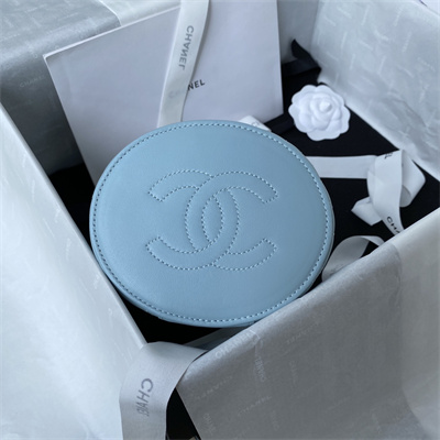 Cha.nel Vanity Case With Top Handle Lambskin Gold Tone Metal Blue AP2730