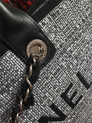 Cha.nel Deauville Large Shopping Bag Mixed Fibers Gold Tone Metal Black A66941