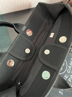 Cha.nel Deauville Large Shopping Bag Mixed Fibers Silver Tone Metal Black A66941