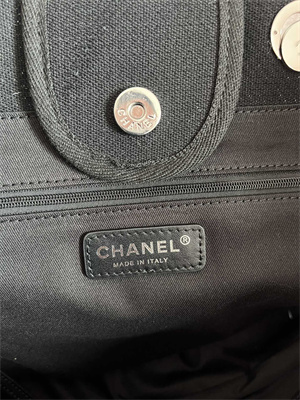 Cha.nel Deauville Large Shopping Bag Mixed Fibers Silver Tone Metal Black A66941
