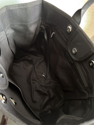 Cha.nel Deauville Large Shopping Bag Mixed Fibers Silver Tone Metal Black A66941