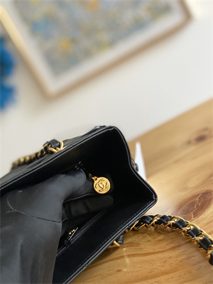 Cha.nel Vintage Shopping Bag Calfskin Gold Tone Metal Black A98