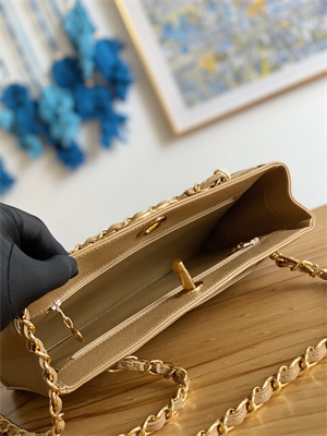 Cha.nel Vintage Shopping Bag Calfskin Gold Tone Metal Beige A98