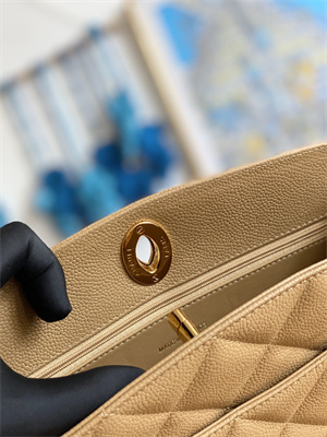 Cha.nel Vintage Shopping Bag Calfskin Gold Tone Metal Beige A98