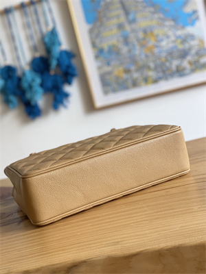 Cha.nel Vintage Shopping Bag Calfskin Gold Tone Metal Beige A98