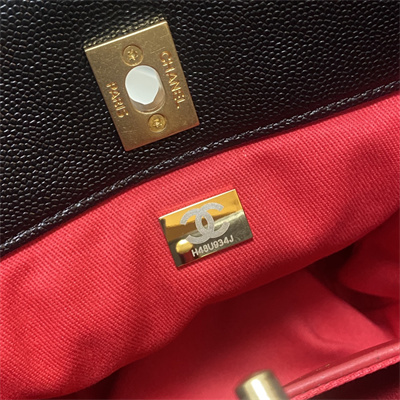 Cha.nel Shopping Bag Grained Calfskin Gold Tone Metal Black A33200