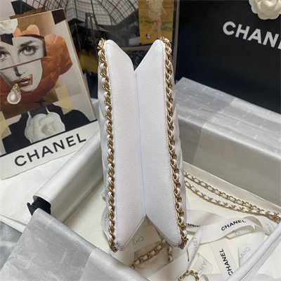 Cha.nel Shopping Bag Grained Calfskin Gold Tone Metal White A33200