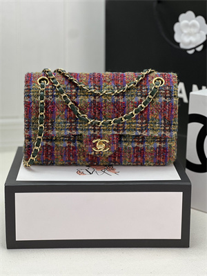 Cha.nel Medium Classic Flap Bag Tweed Gold Tone Metal Colorful  A01112