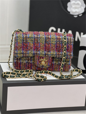 Cha.nel Mini Classic Flap Bag Tweed Gold Tone Metal Colorful A01116