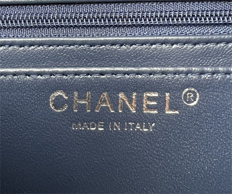 Cha.nel Mini Classic Flap Bag Tweed Silver Tone Metal Navy A01116