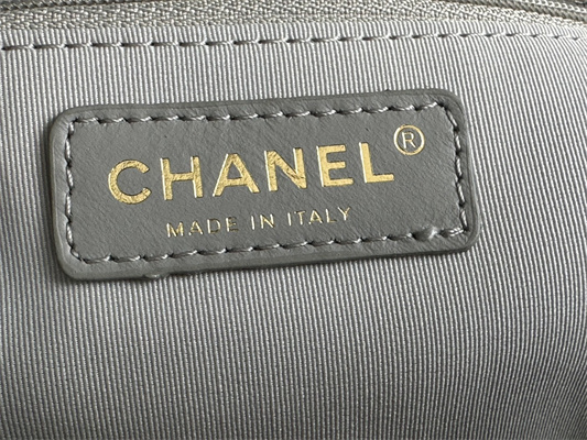 Cha.nel Shopping Bag Smooth Calfskin Gold Tone Metal Grey AS3508