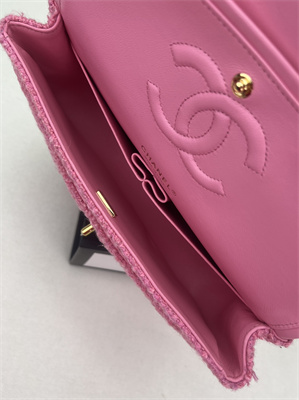 Cha.nel Medium Classic Flap Bag Tweed Gold Tone Metal Pink A01112