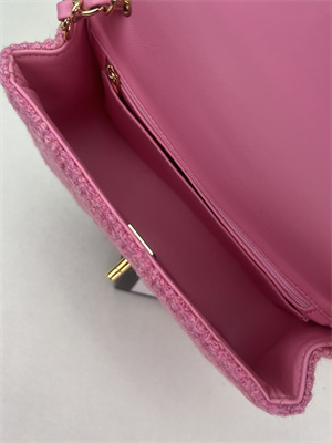 Cha.nel Mini Classic Flap Bag Tweed Gold Tone Metal Pink A01116