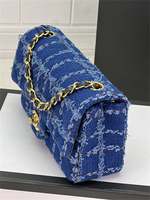 Cha.nel Mini Classic Flap Bag Tweed Gold Tone Metal Dk Blue A01116