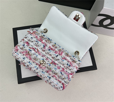Cha.nel Mini Classic Flap Bag Tweed Gold Tone Metal Colorful A01116