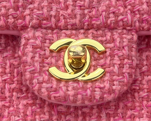 Cha.nel Mini Classic Flap Bag Tweed Gold Tone Metal Pink A01116