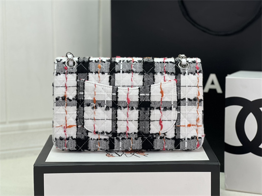 Cha.nel Medium Classic Flap Bag Tweed Silver Tone Metal Colorful A01112