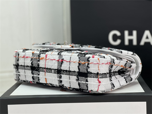 Cha.nel Medium Classic Flap Bag Tweed Silver Tone Metal Colorful A01112