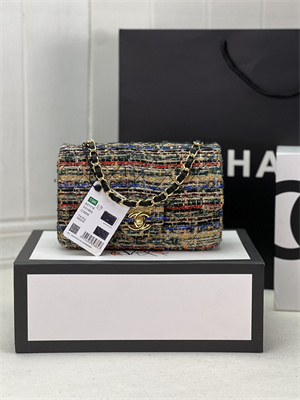 Cha.nel Medium Classic Flap Bag Tweed Gold Tone Metal Colorful A01112