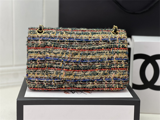 Cha.nel Medium Classic Flap Bag Tweed Gold Tone Metal Colorful A01112