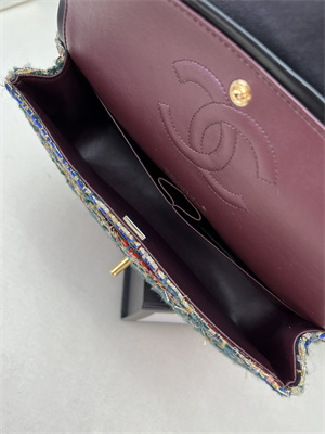 Cha.nel Medium Classic Flap Bag Tweed Gold Tone Metal Colorful A01112