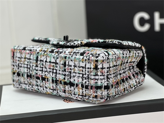 Cha.nel Mini Classic Flap Bag Tweed Colorful Black Tone Metal A01116