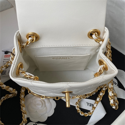 Cha.nel Backpack Lambskin Gold Tone Metal White AS4275
