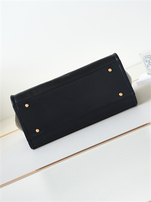 Cha.nel Deauville Small Shopping Bag Goatskin Leather Gold Tone Metal Black AS3257