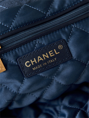 Cha.nel 22 Small Handbag Velvet Gold Tone Metal Blue AS3260