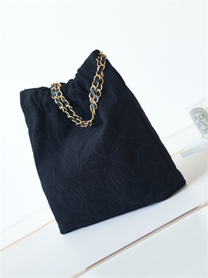 Cha.nel 22 Small Handbag Velvet Gold Tone Metal Black AS3260