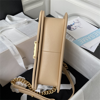 Cha.nel Medium Leboy Bag With Top Handle Grained Calfskin Gold Metal Beige A94804