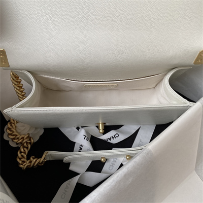 Cha.nel Medium Leboy Bag With Top Handle Grained Calfskin Gold Metal White A94804