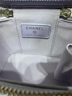 Cha.nel Vanity Case With Chain Lambskin Gold Tone Metal Lilac AP2581