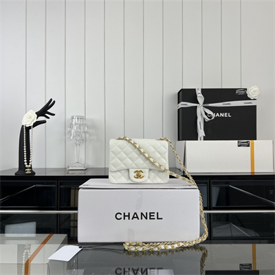 Cha.nel Super Mini Classic Flap Bag Grained Calfskin Gold Tone Metal White 01115