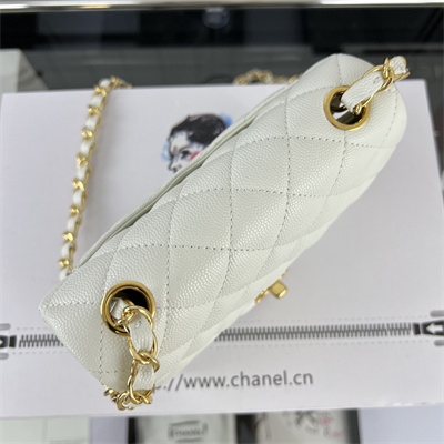 Cha.nel Super Mini Classic Flap Bag Grained Calfskin Gold Tone Metal White 01115