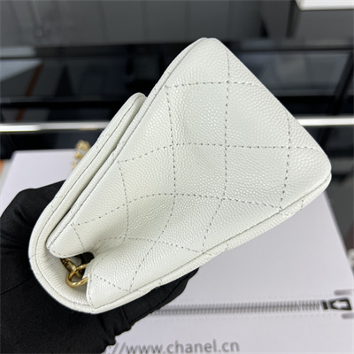 Cha.nel Super Mini Classic Flap Bag Grained Calfskin Gold Tone Metal White 01115