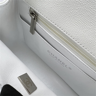 Cha.nel Super Mini Classic Flap Bag Grained Calfskin Silver Tone Metal White 01115