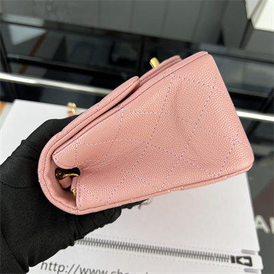 Cha.nel Super Mini Classic Flap Bag Grained Calfskin Gold Tone Metal Pink 01115