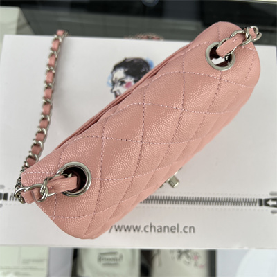 Cha.nel Super Mini Classic Flap Bag Grained Calfskin Silver Tone Metal Pink 01115