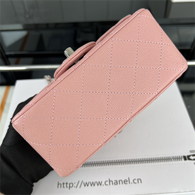 Cha.nel Super Mini Classic Flap Bag Grained Calfskin Silver Tone Metal Pink 01115