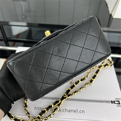 Cha.nel Super Mini Classic Flap Bag Grained Calfskin Gold Tone Metal Black 01115