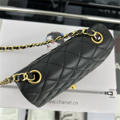 Cha.nel Super Mini Classic Flap Bag Grained Calfskin Gold Tone Metal Black 01115