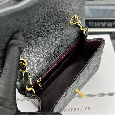Cha.nel Super Mini Classic Flap Bag Grained Calfskin Gold Tone Metal Black 01115