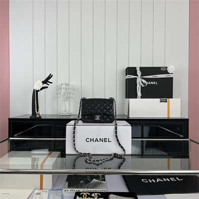 Cha.nel Super Mini Classic Flap Bag Grained Calfskin Silver Tone Metal Black 01115