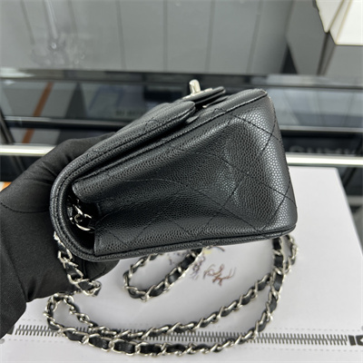 Cha.nel Super Mini Classic Flap Bag Grained Calfskin Silver Tone Metal Black 01115
